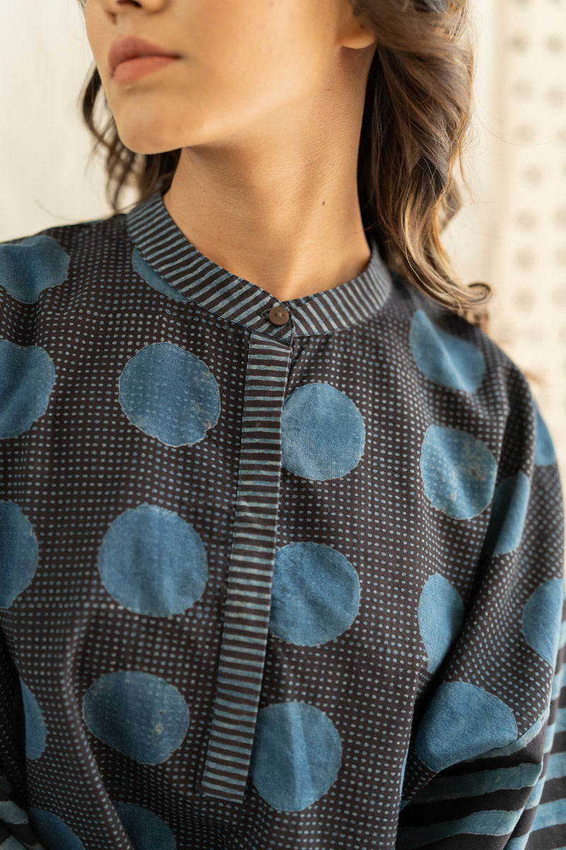Freesize Anti-fit Top - Black & Indigo Stripes