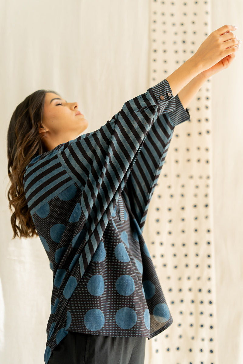 Freesize Anti-fit Top - Black & Indigo Stripes