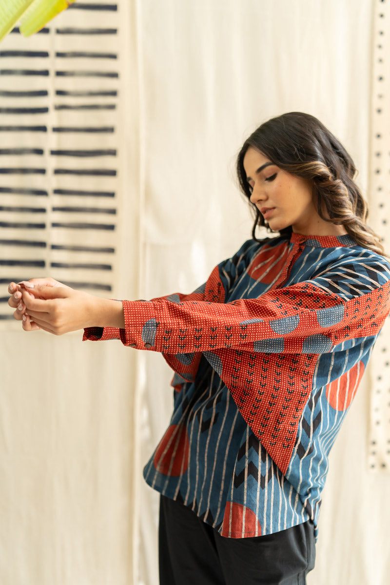 Freesize Anti-fit Top - Indigo Playful Geometry