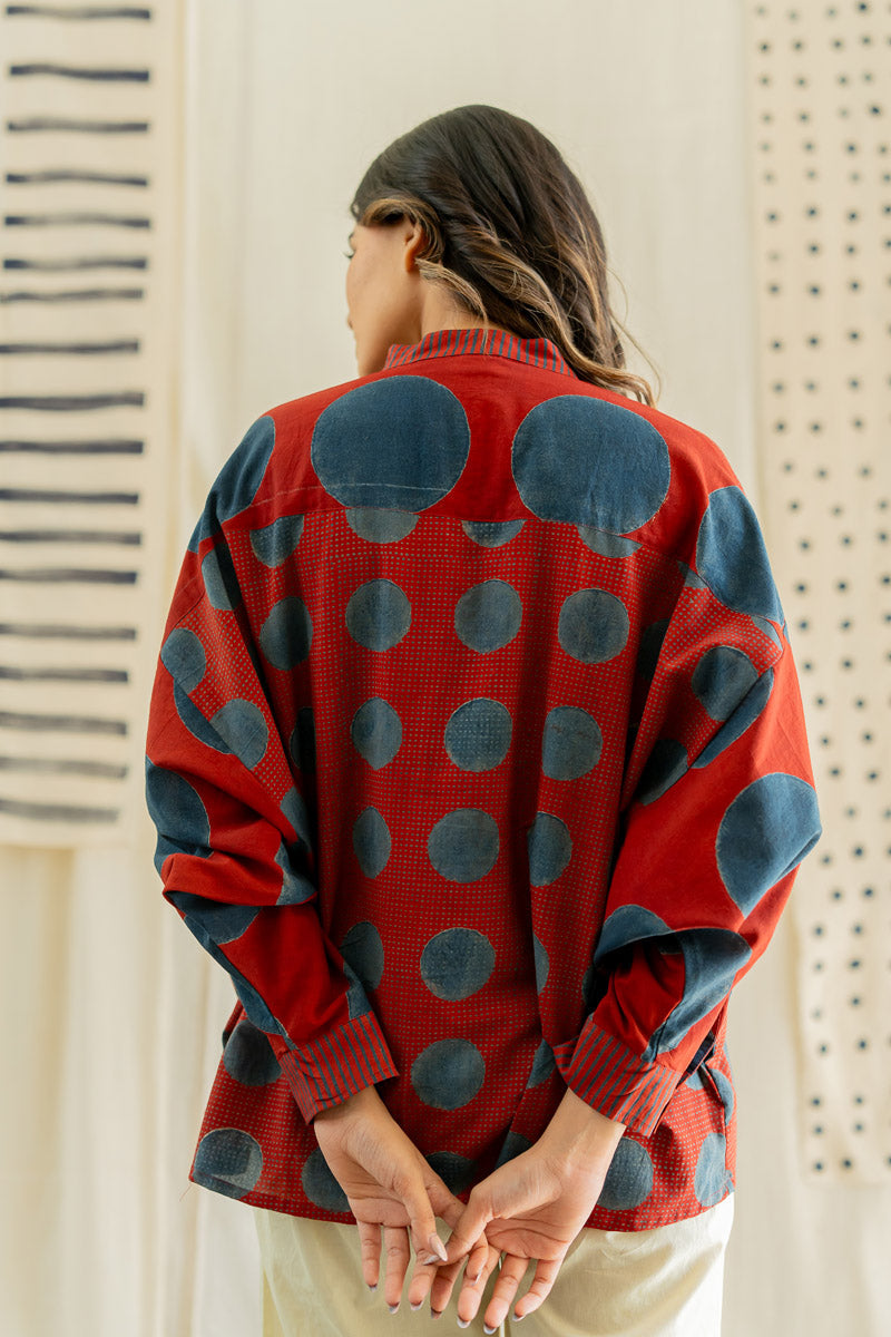 Freesize Anti-fit Top - Red & Indigo Dots & Polkas