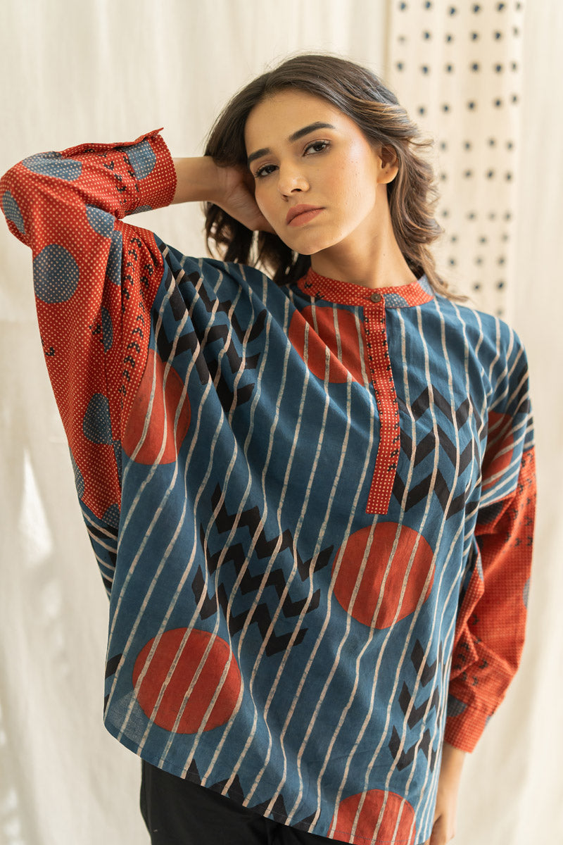 Freesize Anti-fit Top - Indigo Playful Geometry