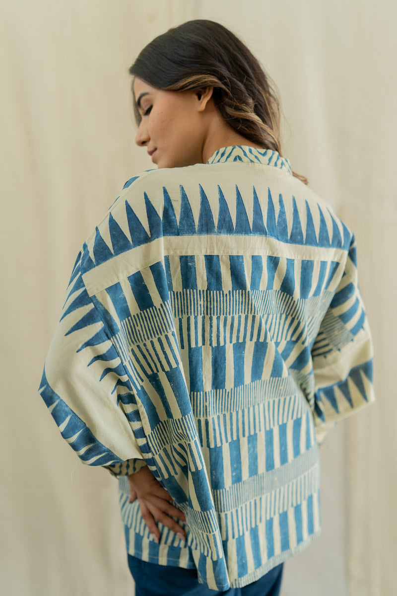 Freesize Anti-fit Top - Indigo Piano stripes