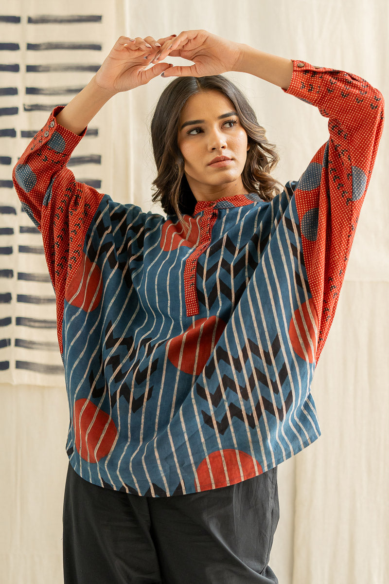 Freesize Anti-fit Top - Indigo Playful Geometry