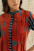 Pintuck Kurta - Playful Geometry Red