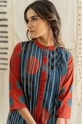 Pintuck Kurta - Playful Geometry Indigo