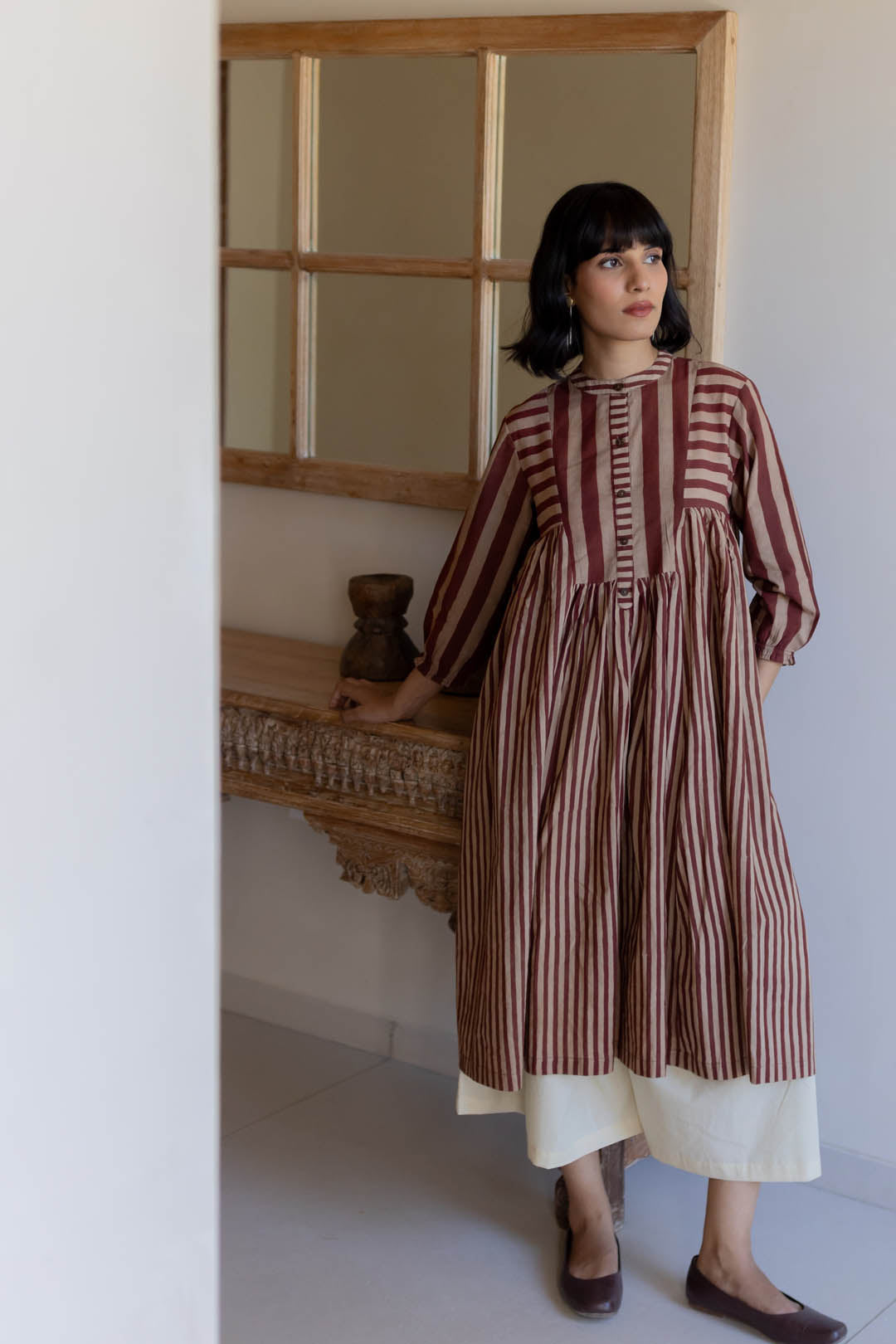 Amra Side Pleat Kurta - Maroon meadow