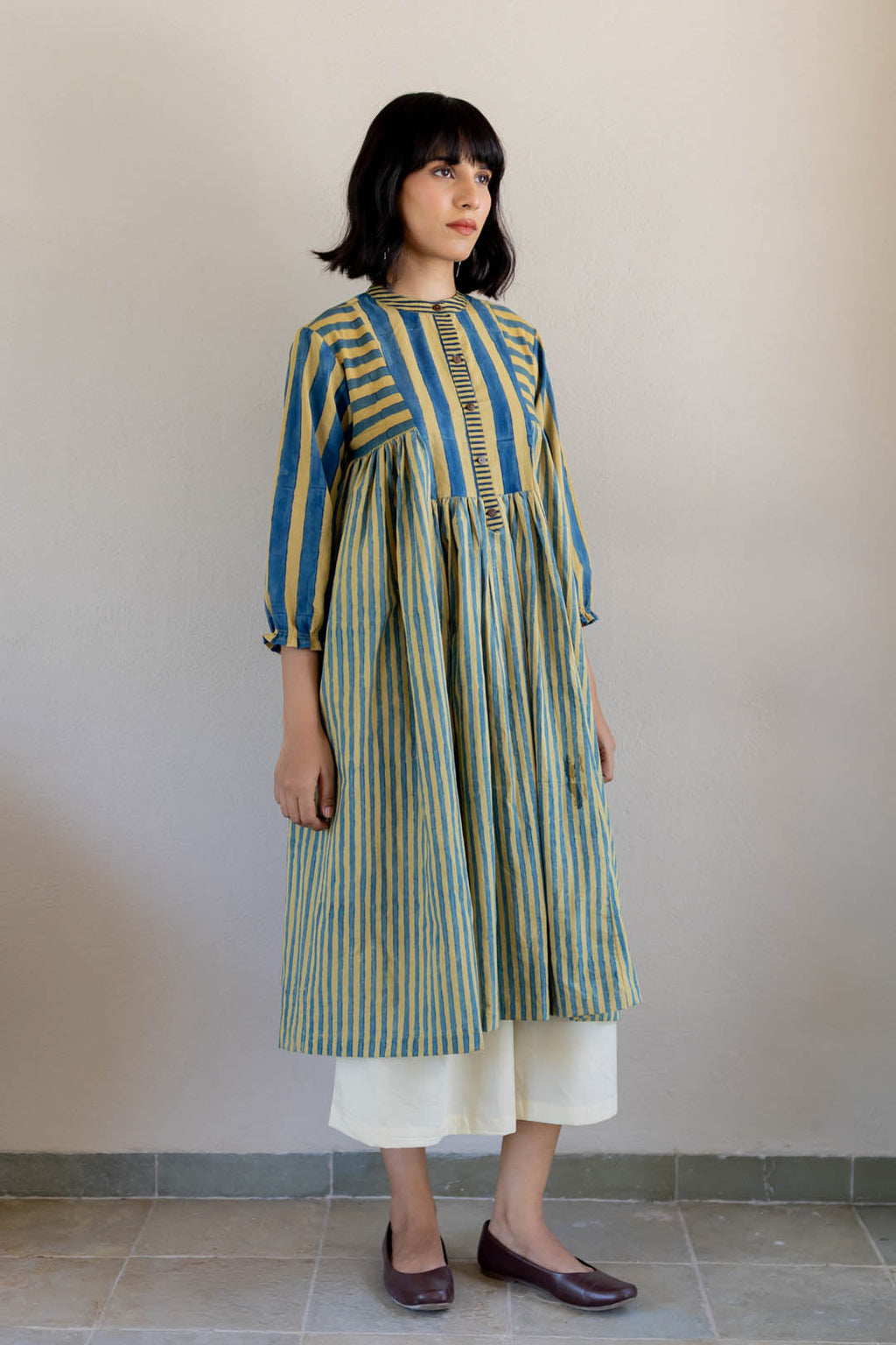 Amra Side Pleat Kurta - Mustard moon