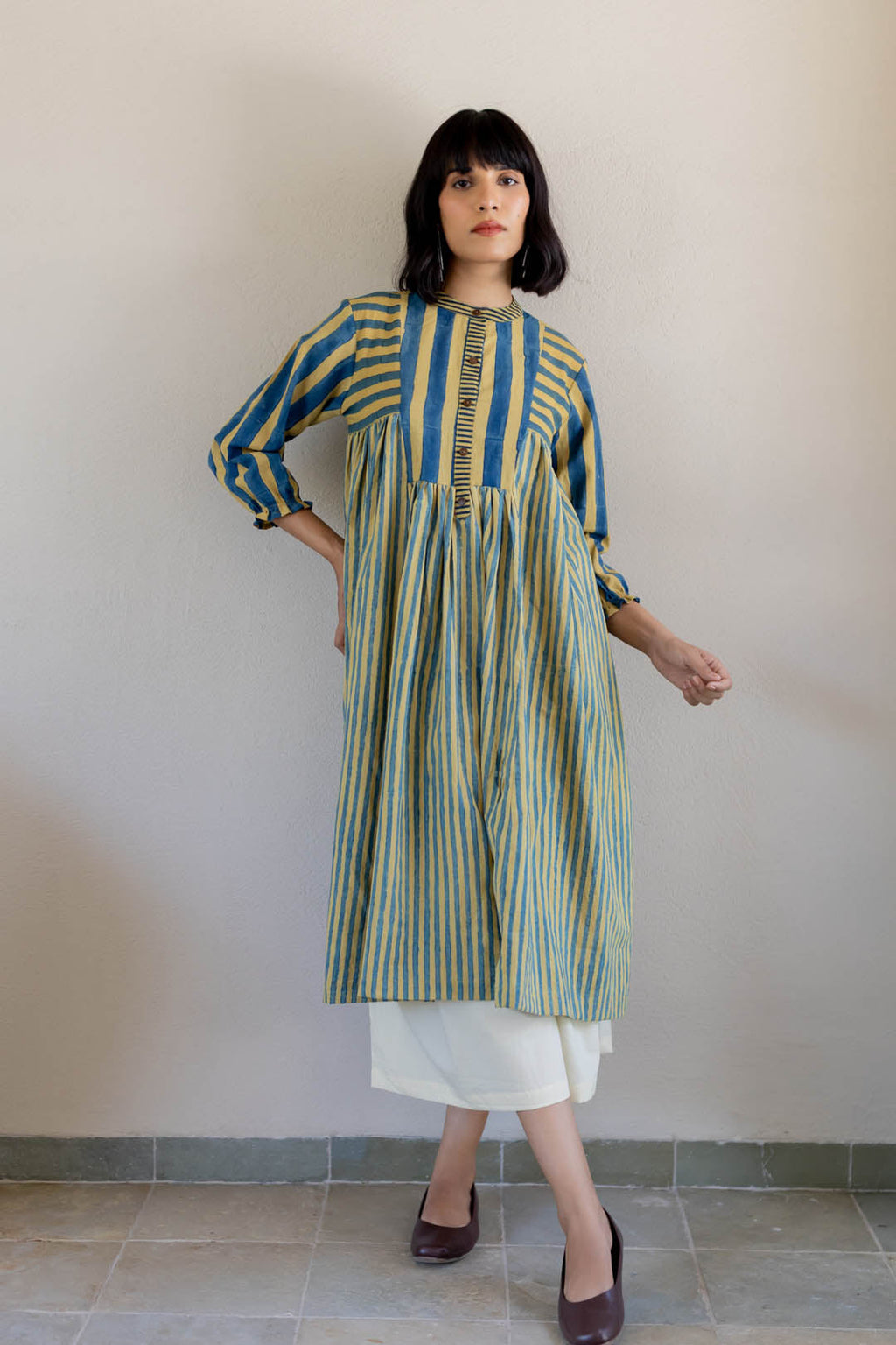 Amra Side Pleat Kurta - Mustard moon