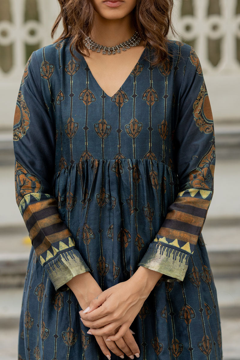 Chanderi Silk V Neck Flared Kurta Set of 2