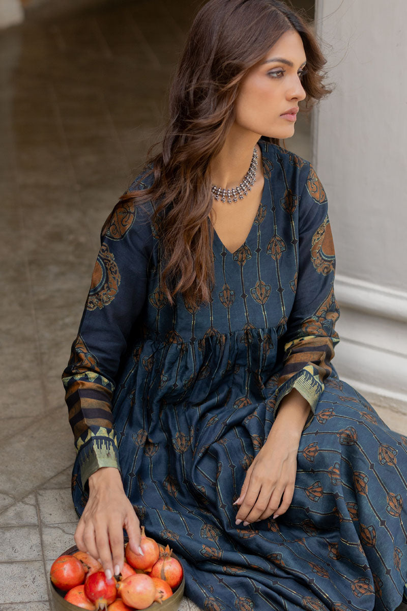 Chanderi Silk V Neck Flared Kurta Set of 2