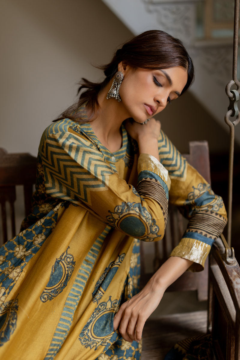 Chanderi Silk A-line Kurta Set of 2