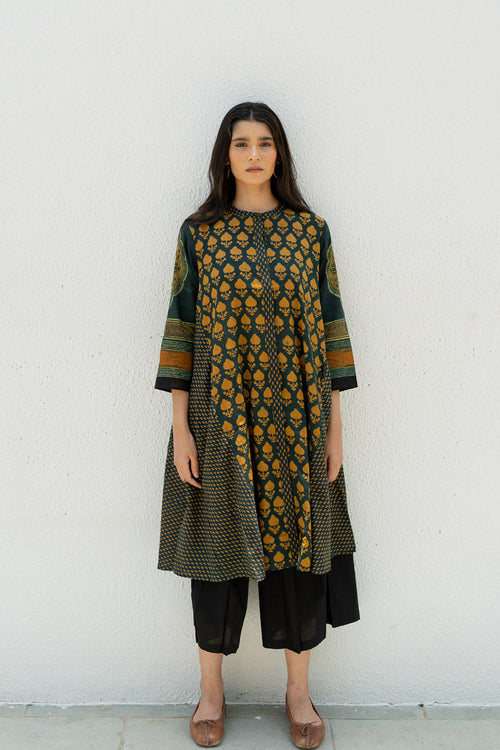 A-line Kurta - Baani Forest Green